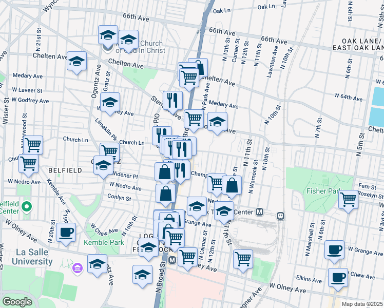 map of restaurants, bars, coffee shops, grocery stores, and more near 1346 West Spencer Street in Philadelphia