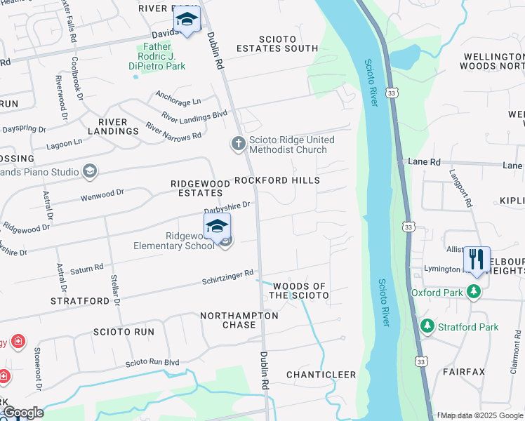 map of restaurants, bars, coffee shops, grocery stores, and more near 4264 Dublin Road in Columbus