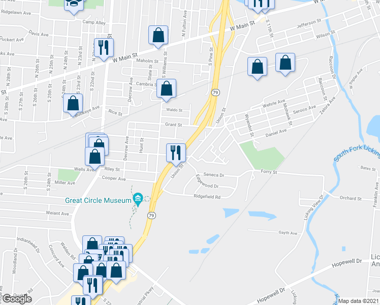 map of restaurants, bars, coffee shops, grocery stores, and more near 300 Union Street in Newark