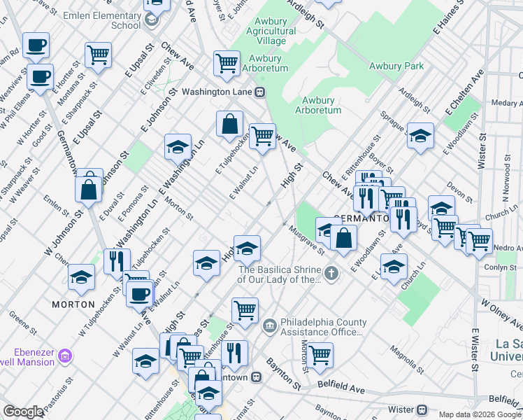 map of restaurants, bars, coffee shops, grocery stores, and more near 526 High Street in Philadelphia