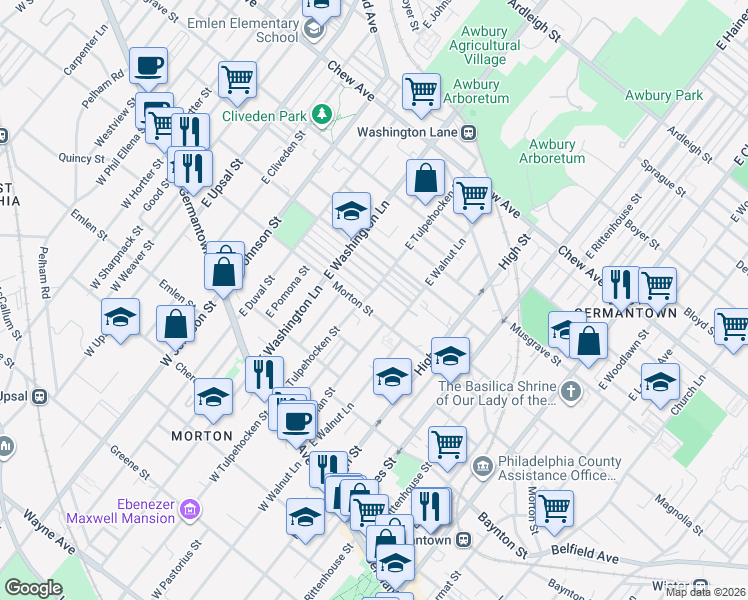 map of restaurants, bars, coffee shops, grocery stores, and more near 314 East Tulpehocken Street in Philadelphia