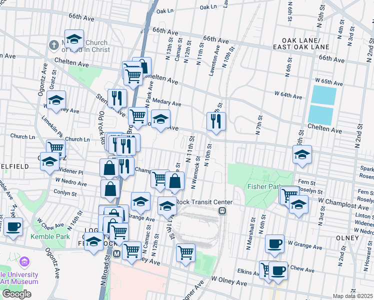 map of restaurants, bars, coffee shops, grocery stores, and more near 6108 N 11th St in Philadelphia
