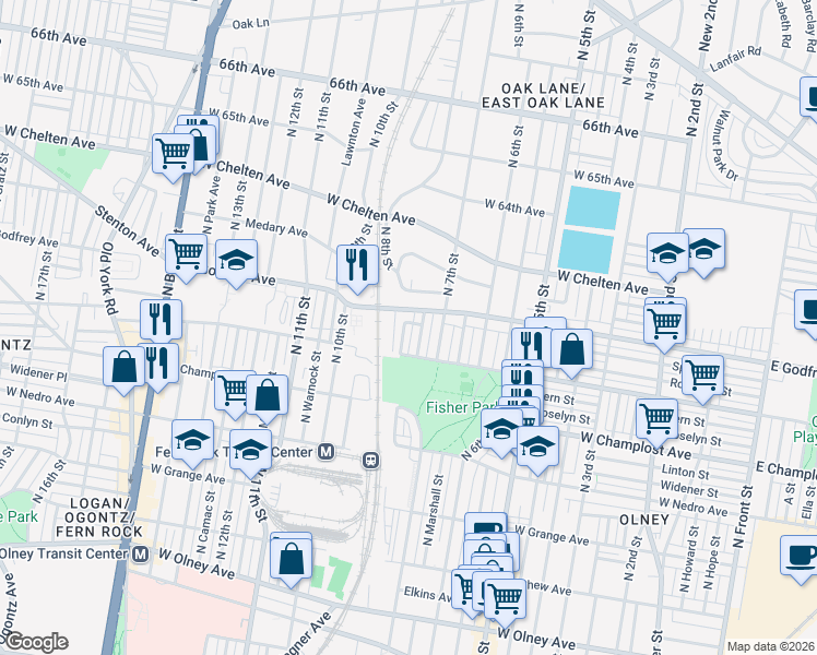map of restaurants, bars, coffee shops, grocery stores, and more near 6131 North 8th Street in Philadelphia