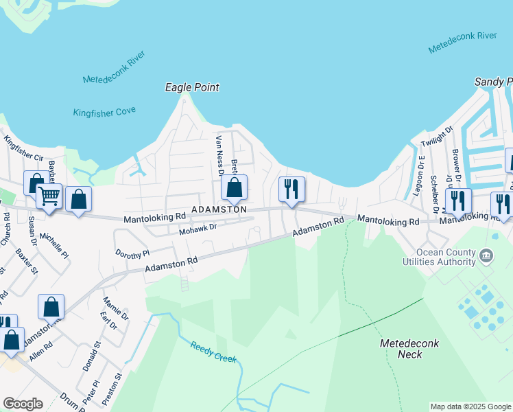 map of restaurants, bars, coffee shops, grocery stores, and more near 418 Mantoloking Road in Brick Township
