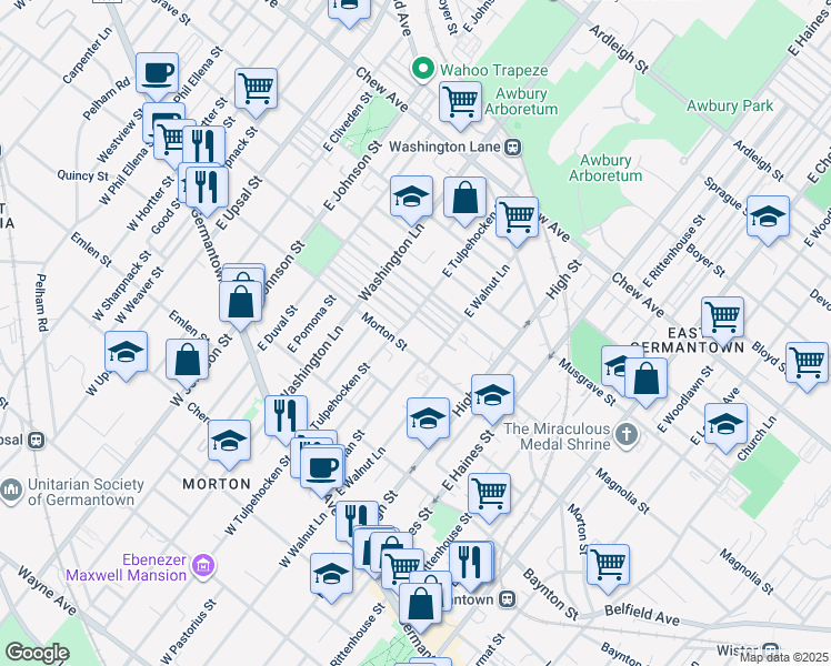 map of restaurants, bars, coffee shops, grocery stores, and more near 320 East Tulpehocken Street in Philadelphia