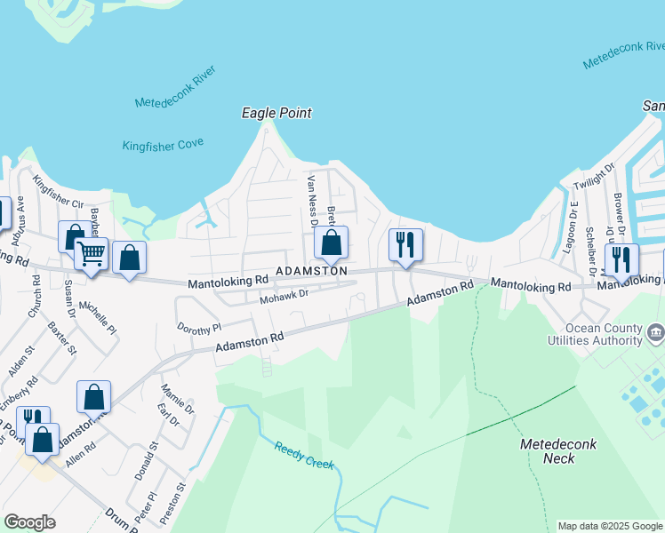 map of restaurants, bars, coffee shops, grocery stores, and more near 435 Cape Breton Court in Brick Township