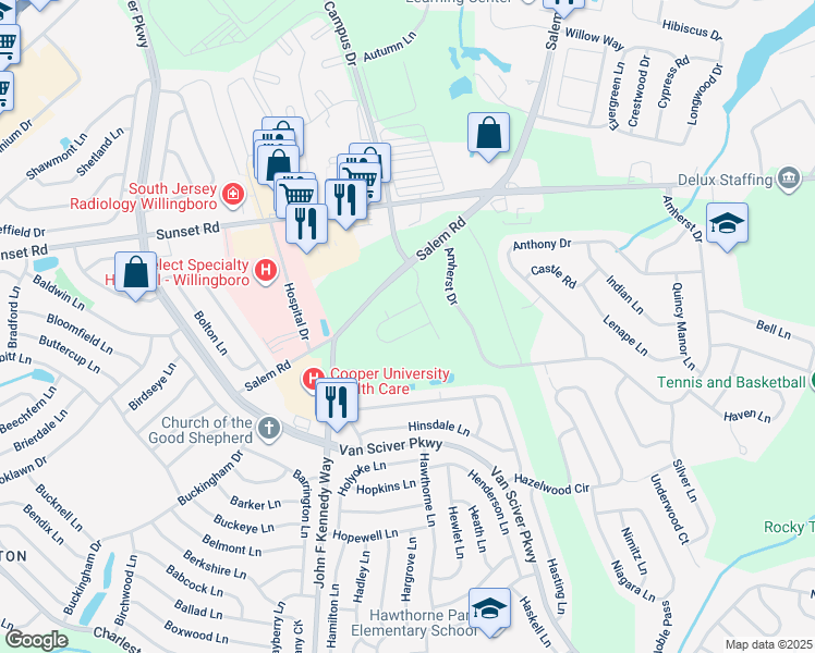 map of restaurants, bars, coffee shops, grocery stores, and more near 55 Peregrine Way in Burlington