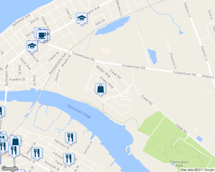 map of restaurants, bars, coffee shops, grocery stores, and more near 4 Harlow Place in Delanco