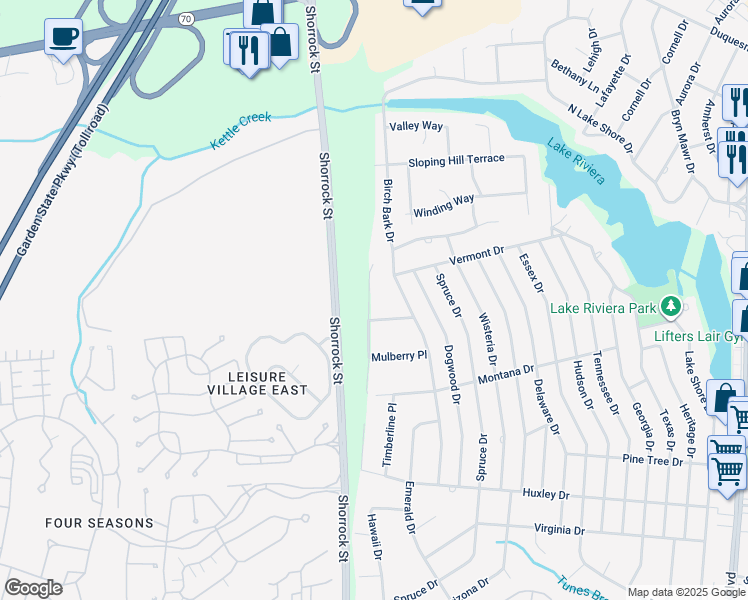 map of restaurants, bars, coffee shops, grocery stores, and more near 363 Old Toms River Road in Brick Township