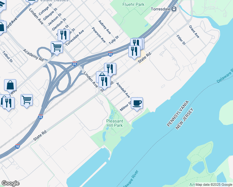 map of restaurants, bars, coffee shops, grocery stores, and more near 9228 Wissinoming Street in Philadelphia