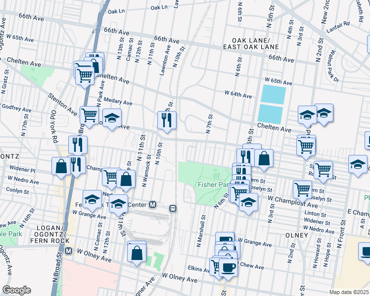 map of restaurants, bars, coffee shops, grocery stores, and more near 6136 North 8th Street in Philadelphia