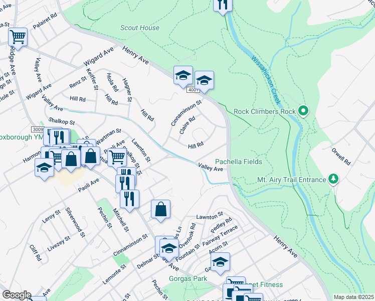 map of restaurants, bars, coffee shops, grocery stores, and more near 732 Hill Road in Philadelphia