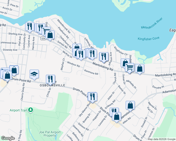 map of restaurants, bars, coffee shops, grocery stores, and more near 632 Kenmore Road in Brick Township