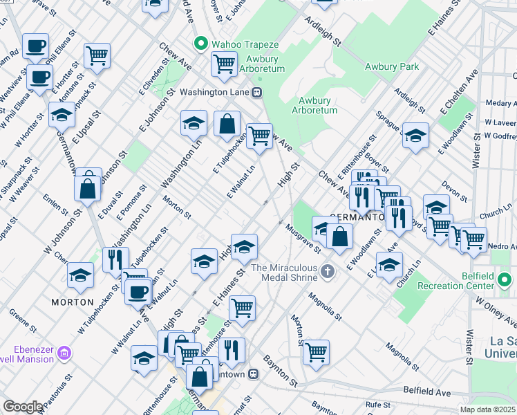 map of restaurants, bars, coffee shops, grocery stores, and more near 6002 Ross Street in Philadelphia