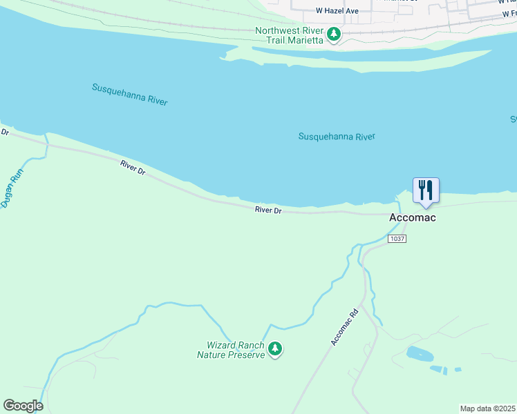 map of restaurants, bars, coffee shops, grocery stores, and more near 6140 River Drive in York