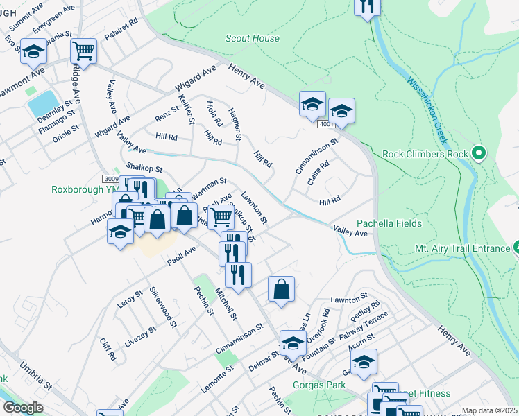 map of restaurants, bars, coffee shops, grocery stores, and more near 6915R Lawnton Street in Philadelphia