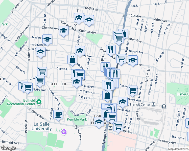 map of restaurants, bars, coffee shops, grocery stores, and more near 6022 North 16th Street in Philadelphia