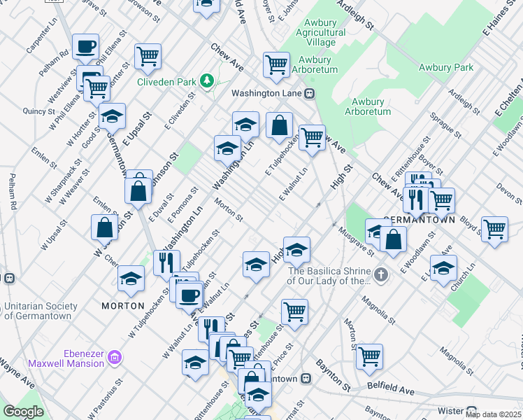 map of restaurants, bars, coffee shops, grocery stores, and more near 6101 Gardenia Street in Philadelphia
