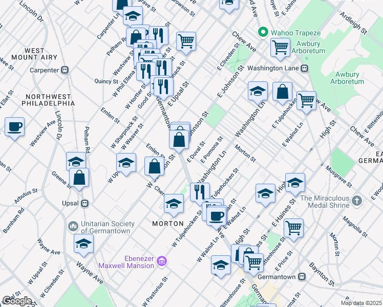map of restaurants, bars, coffee shops, grocery stores, and more near in Philadelphia