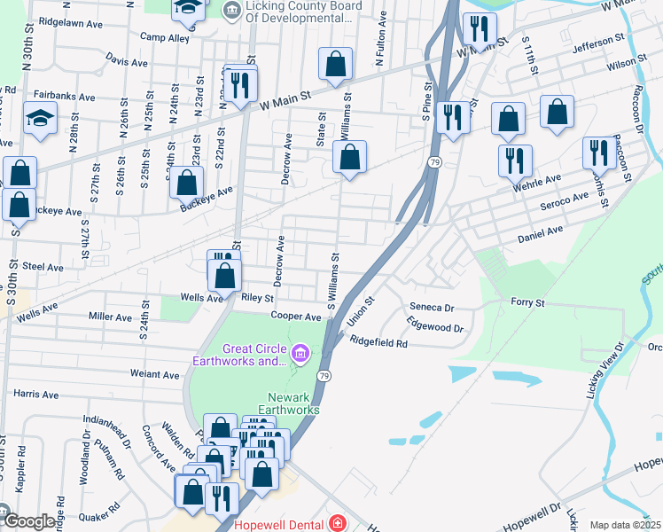 map of restaurants, bars, coffee shops, grocery stores, and more near 74 Hancock St in Newark