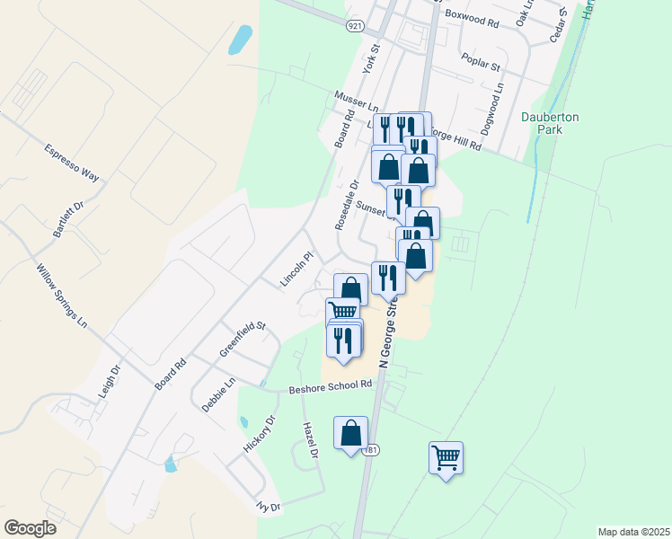 map of restaurants, bars, coffee shops, grocery stores, and more near 20 Stonecrop Lane in Manchester