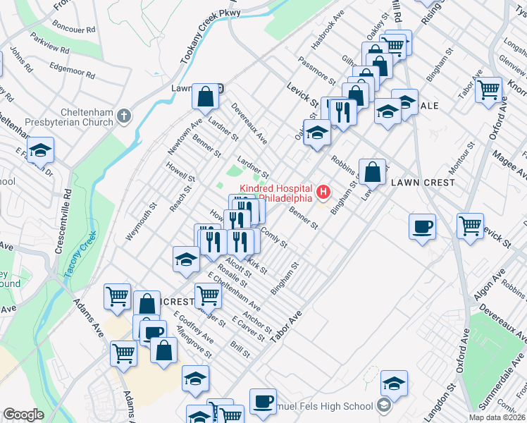 map of restaurants, bars, coffee shops, grocery stores, and more near 6020 Rising Sun Avenue in Philadelphia