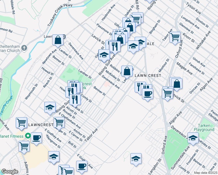 map of restaurants, bars, coffee shops, grocery stores, and more near 6137 Bingham Street in Philadelphia