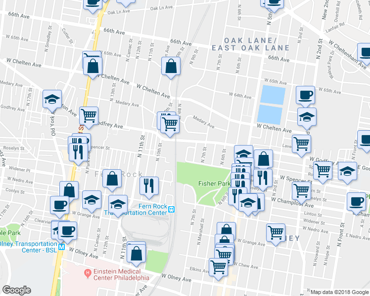 map of restaurants, bars, coffee shops, grocery stores, and more near 6138 North 8th Street in Philadelphia
