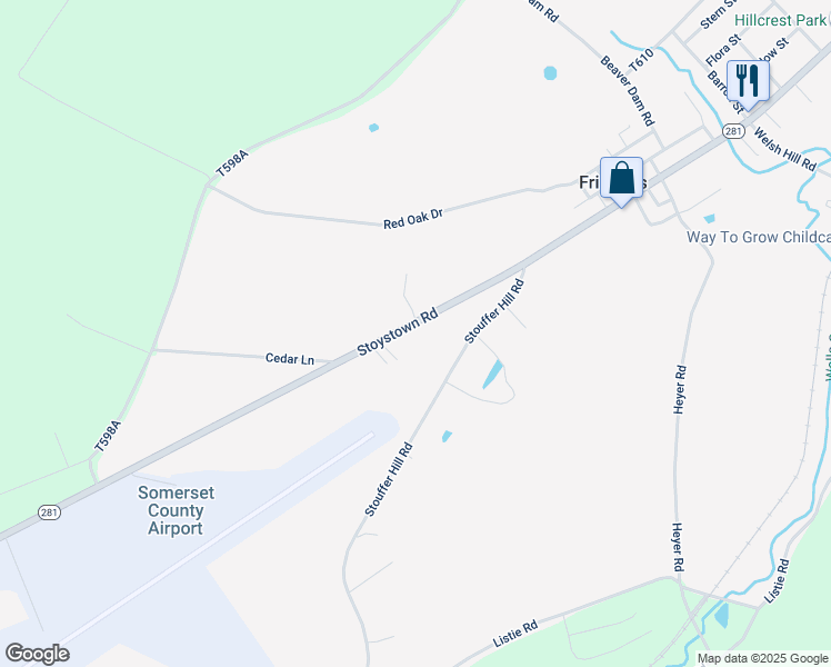 map of restaurants, bars, coffee shops, grocery stores, and more near 1936 Stoystown Road in Friedens