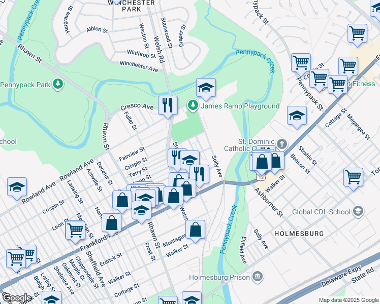 map of restaurants, bars, coffee shops, grocery stores, and more near 3428 Arthur Street in Philadelphia