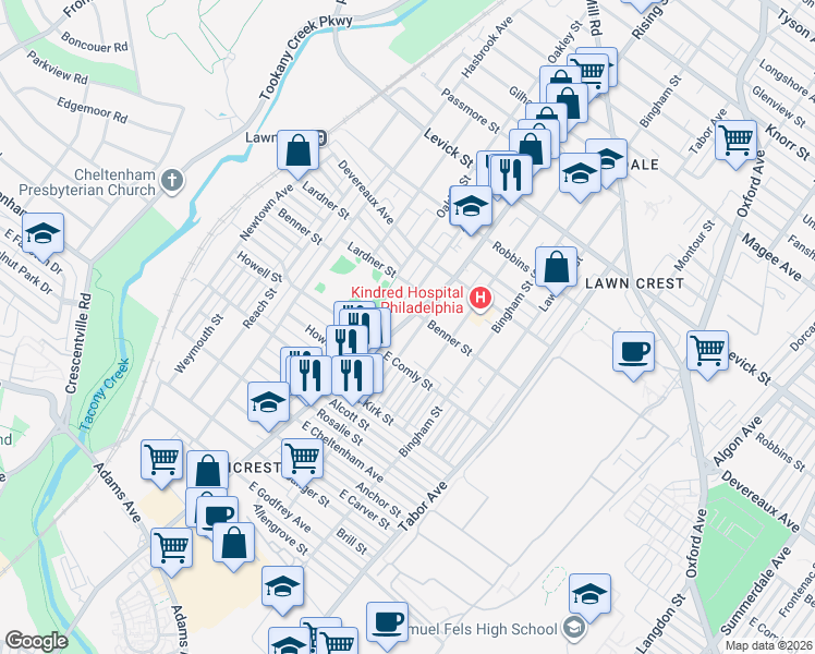 map of restaurants, bars, coffee shops, grocery stores, and more near 6020 Rising Sun Avenue in Philadelphia