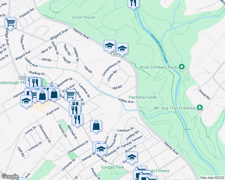 map of restaurants, bars, coffee shops, grocery stores, and more near 732 Hill Road in Philadelphia