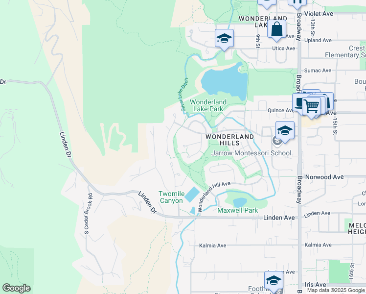 map of restaurants, bars, coffee shops, grocery stores, and more near 330 Oakwood Place in Boulder