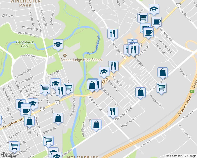 map of restaurants, bars, coffee shops, grocery stores, and more near 10 Blakiston Street in Philadelphia
