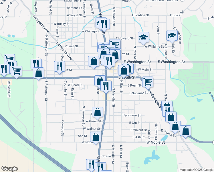map of restaurants, bars, coffee shops, grocery stores, and more near 309 South Lebanon Street in Lebanon