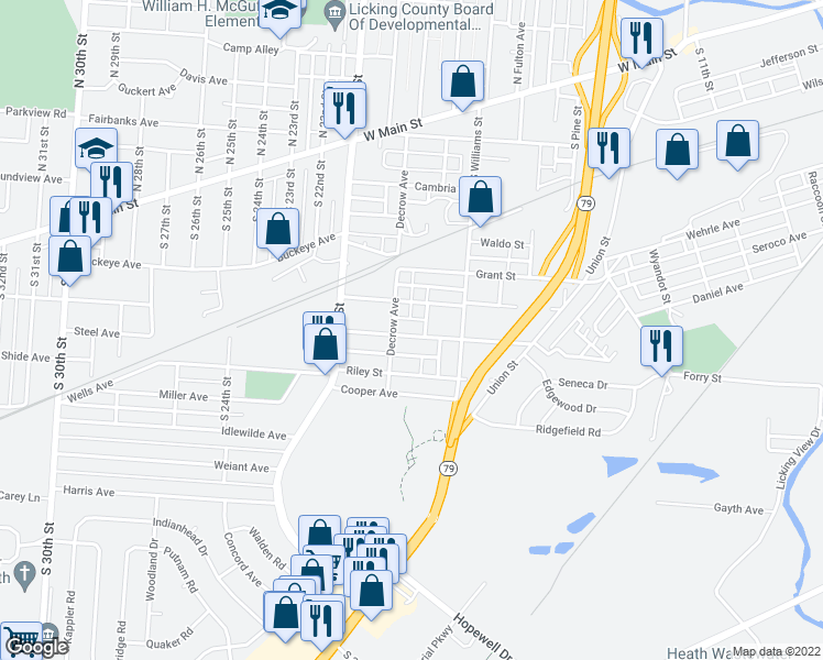 map of restaurants, bars, coffee shops, grocery stores, and more near 122 Hancock Street in Newark