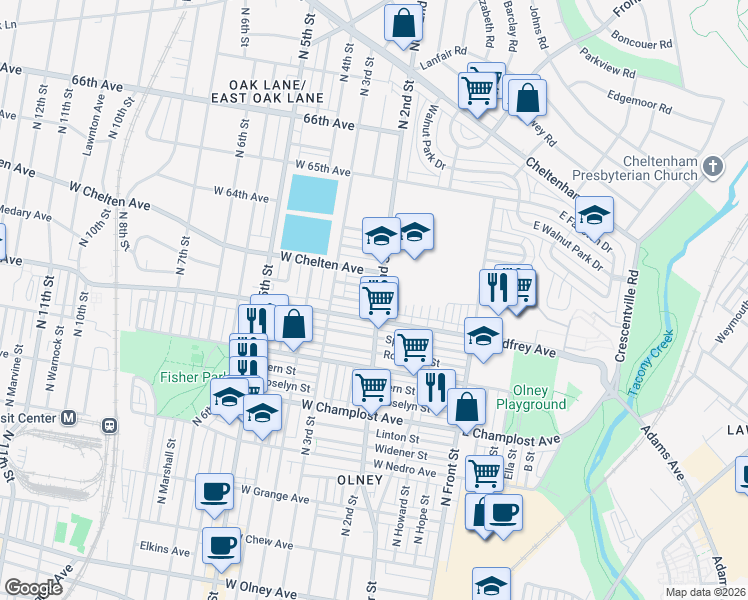 map of restaurants, bars, coffee shops, grocery stores, and more near in Philadelphia