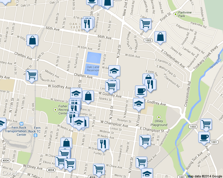 map of restaurants, bars, coffee shops, grocery stores, and more near 228 West Laveer Street in Philadelphia