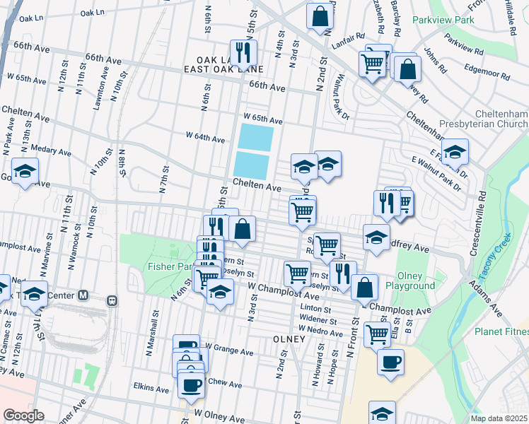 map of restaurants, bars, coffee shops, grocery stores, and more near 311 West Godfrey Avenue in Philadelphia