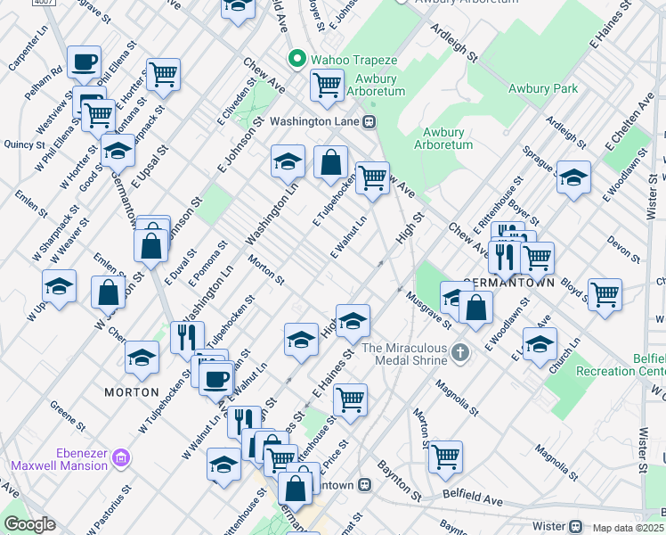map of restaurants, bars, coffee shops, grocery stores, and more near 6101 Gardenia Street in Philadelphia