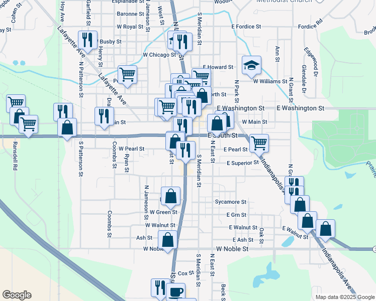 map of restaurants, bars, coffee shops, grocery stores, and more near 309 South Lebanon Street in Lebanon