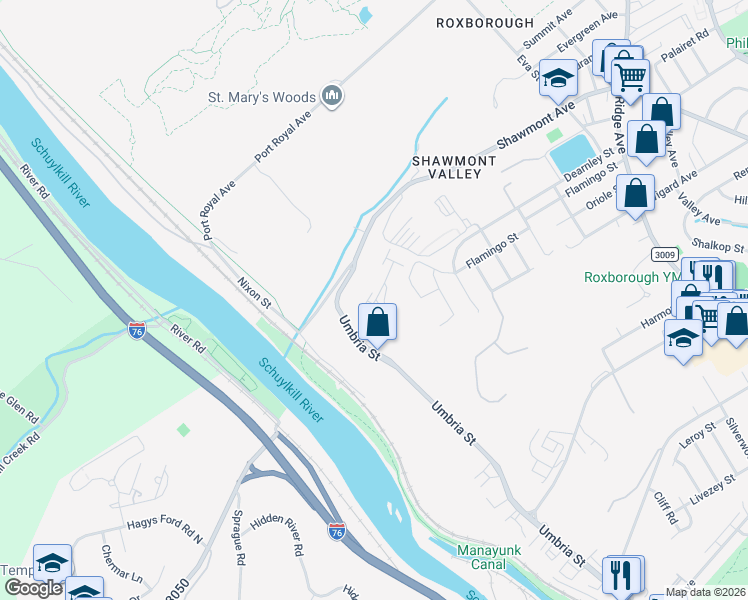 map of restaurants, bars, coffee shops, grocery stores, and more near 300 Autumn River Run in Philadelphia