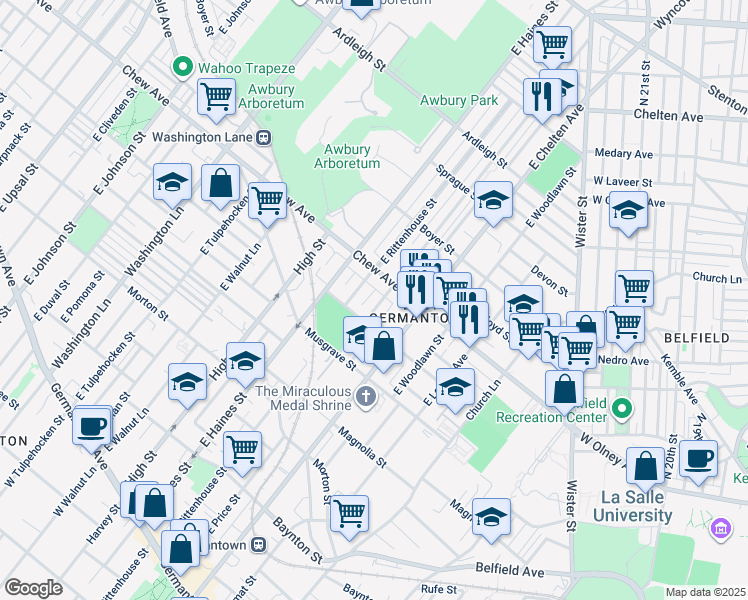 map of restaurants, bars, coffee shops, grocery stores, and more near 729 East Price Street in Philadelphia
