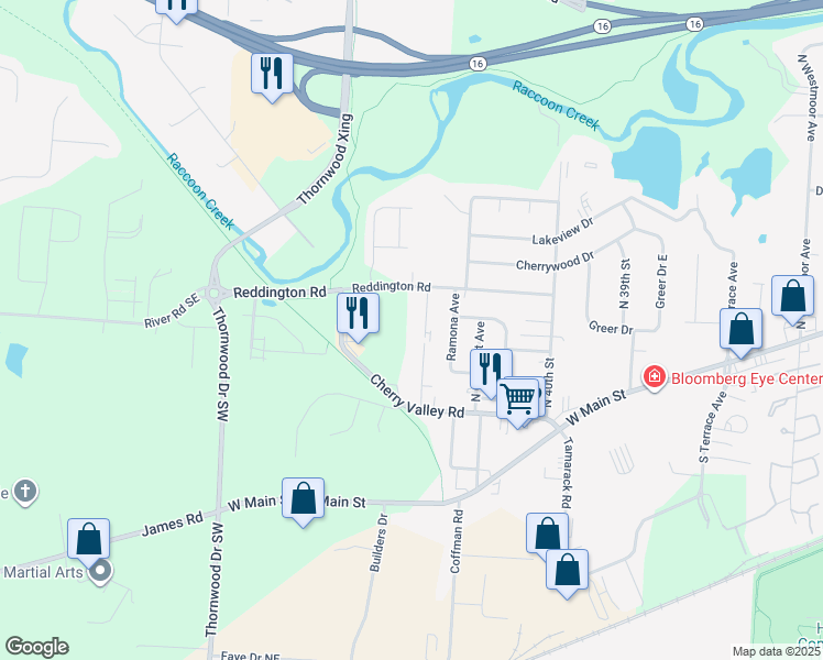 map of restaurants, bars, coffee shops, grocery stores, and more near 87 Reddington Road South in Newark