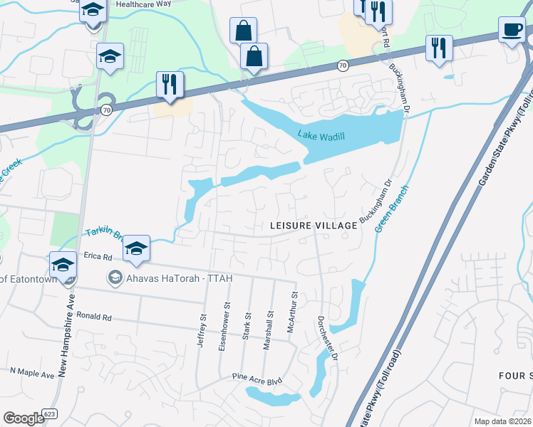 map of restaurants, bars, coffee shops, grocery stores, and more near 176A Sterling Court in Lakewood
