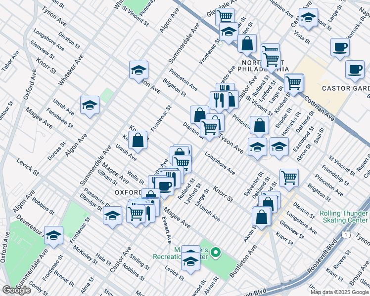 map of restaurants, bars, coffee shops, grocery stores, and more near 1413 Glenview Street in Philadelphia