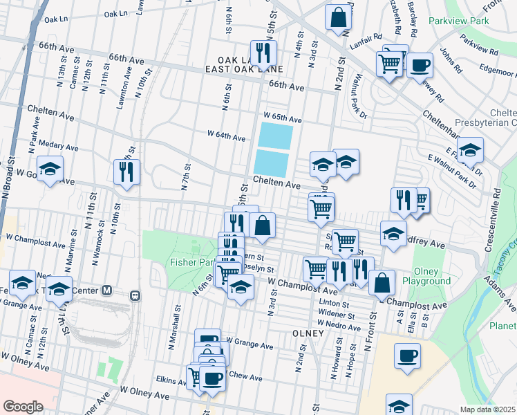 map of restaurants, bars, coffee shops, grocery stores, and more near 427 West Godfrey Avenue in Philadelphia