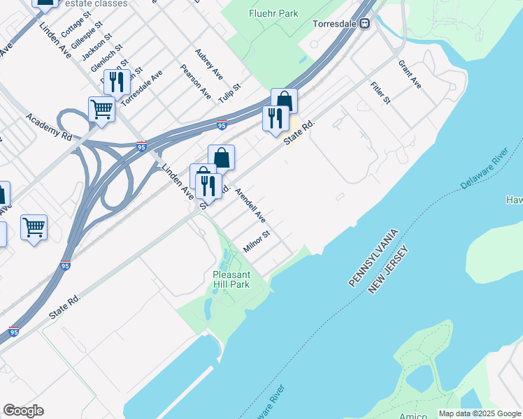 map of restaurants, bars, coffee shops, grocery stores, and more near 5109 Arendell Avenue in Philadelphia