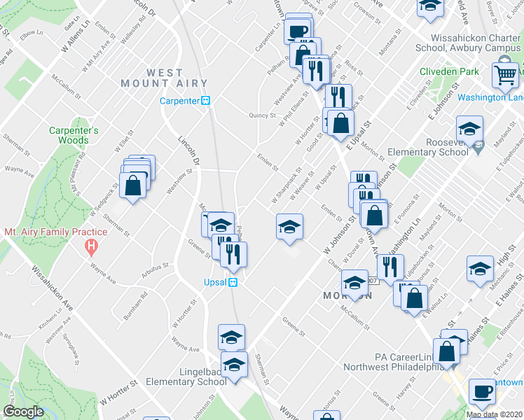 map of restaurants, bars, coffee shops, grocery stores, and more near 6532 Cherokee Street in Philadelphia