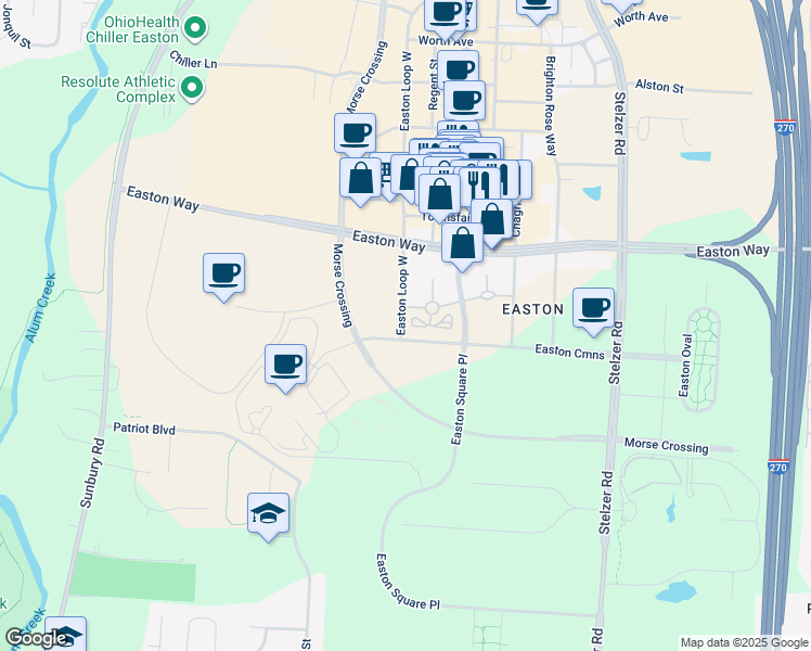 map of restaurants, bars, coffee shops, grocery stores, and more near 3540 Easton Loop West in Columbus